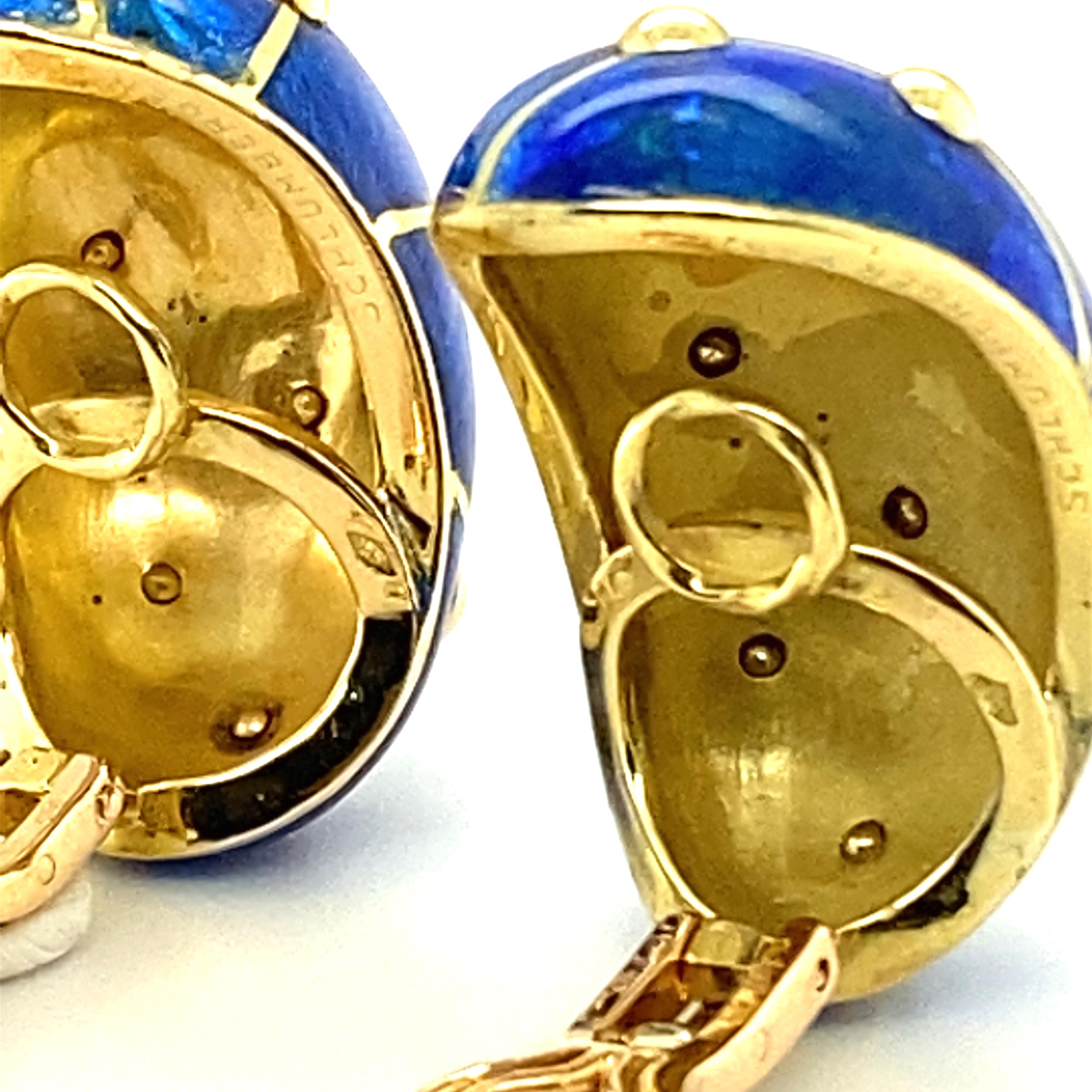 Pair of Gold and Blue Paillonné Enamel 'Banana' Earrings by Jean Schlumberger 9