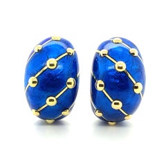 Pair of Gold and Blue Paillonné Enamel 'Banana' Earrings by Jean Schlumberger