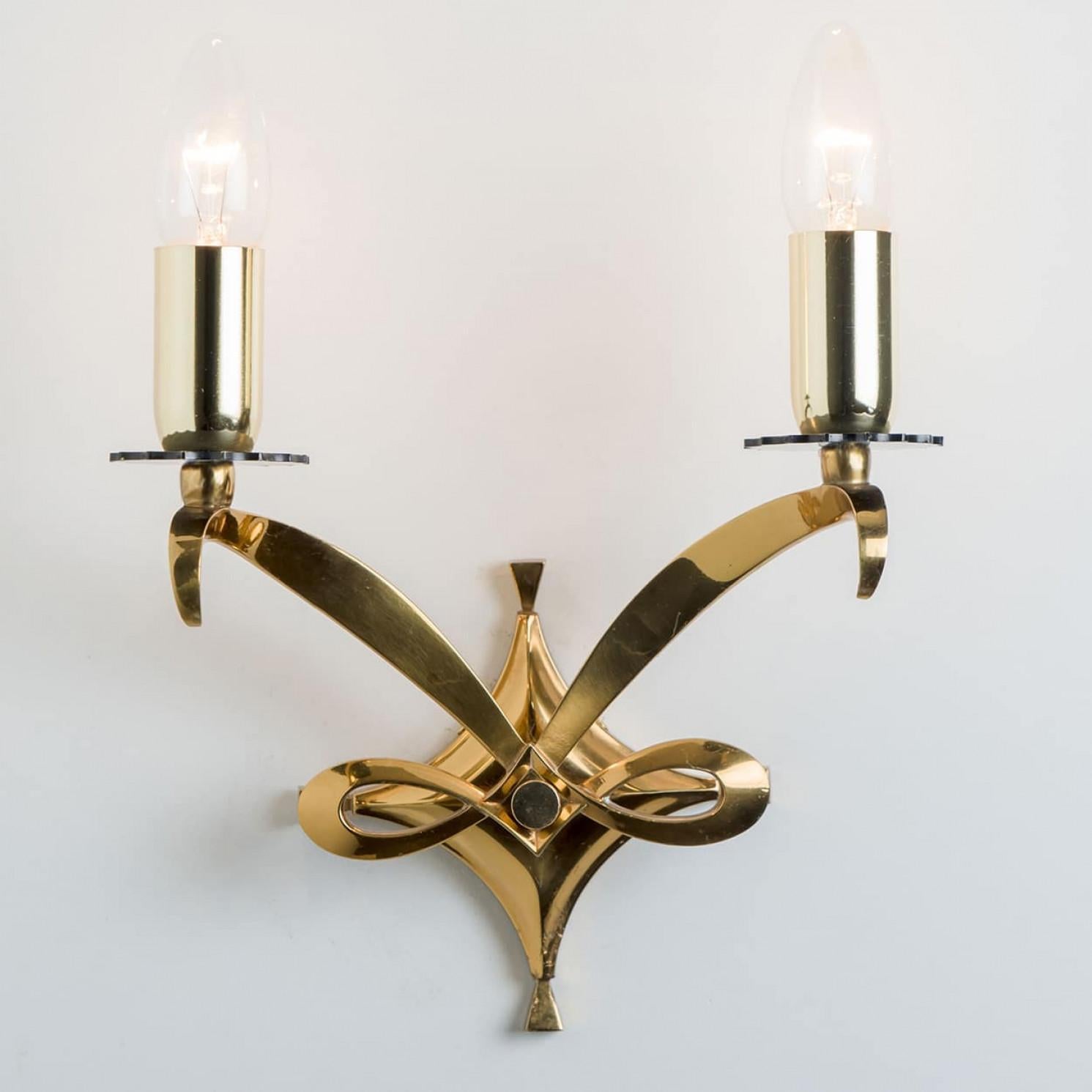 Pair of Gold and Brass Wall Sconces, Leleu, 1960 For Sale 4