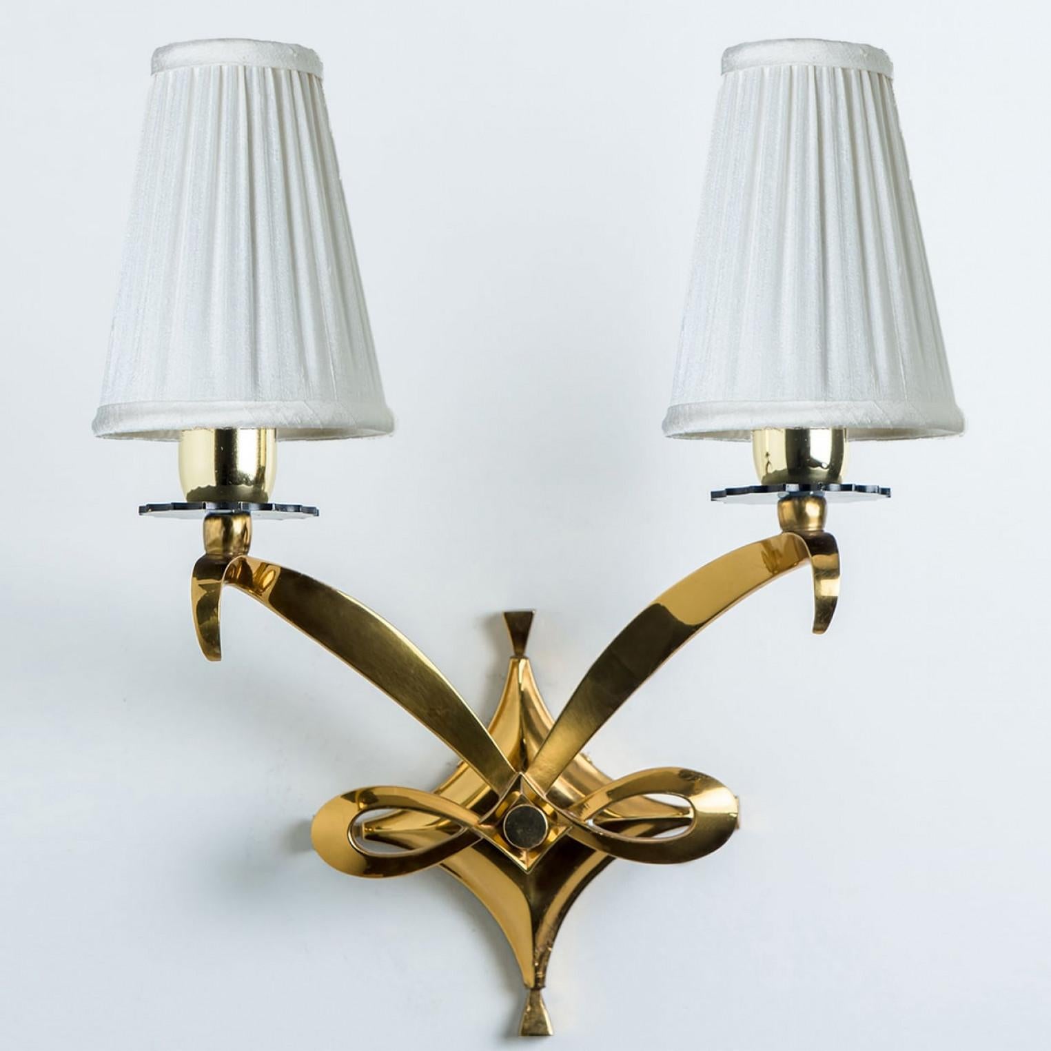 Art Déco Coppia di lampade da parete in oro e ottone, Leleu, 1960 in vendita