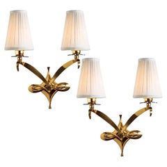 Pair of Gold and Brass Wall Sconces, Leleu, 1960