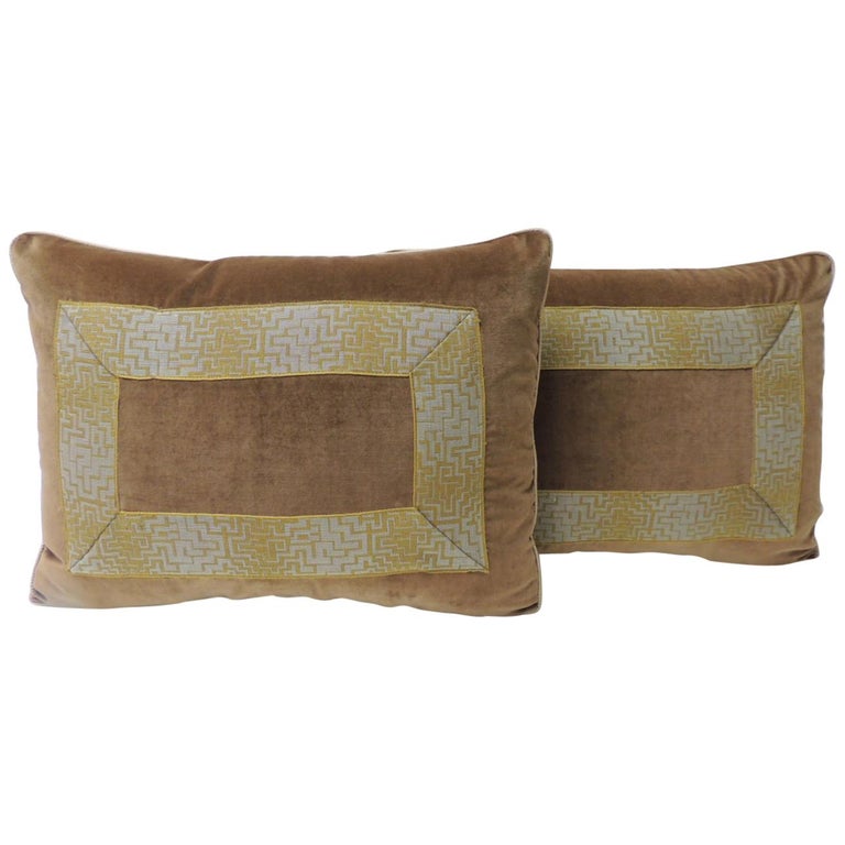 Pair Of Gold And Brown Deco Style French Silk Ribbon Decorative