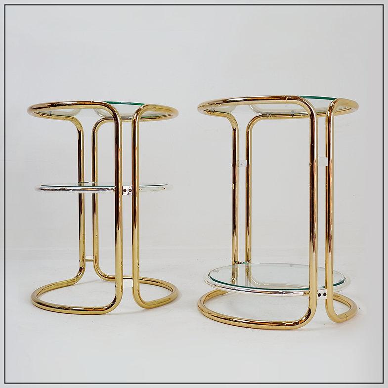 Pair of gold and chrome side tables For Sale 5