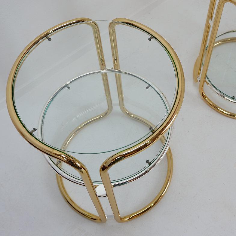 Late 20th Century Pair of gold and chrome side tables For Sale