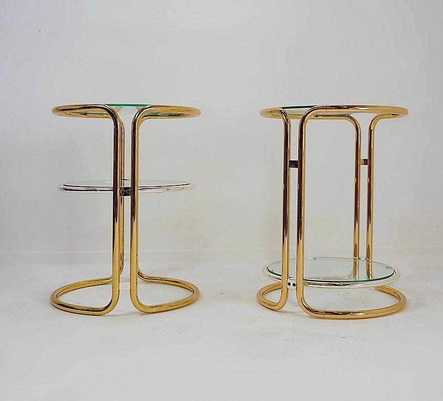 Pair of gold and chrome side tables For Sale 3