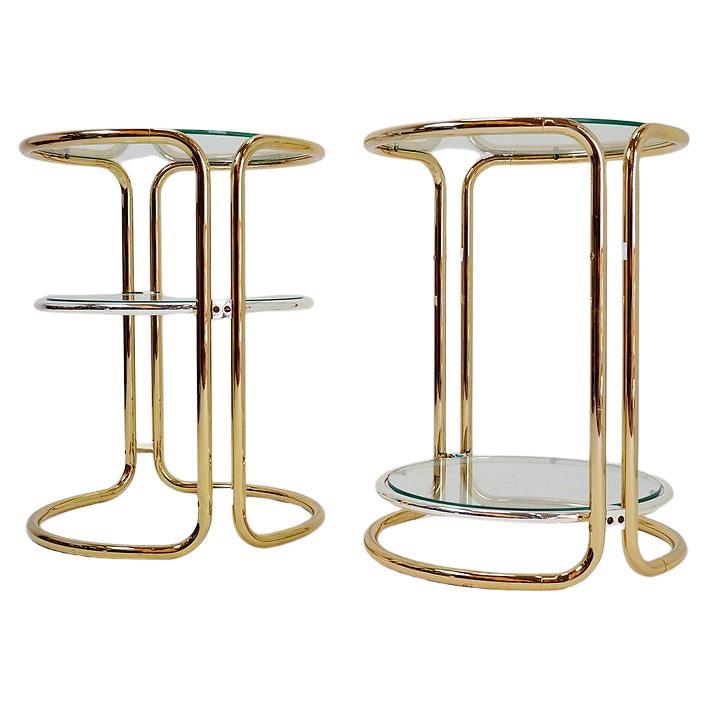 Pair of gold and chrome side tables For Sale