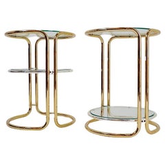 Paire de tables d'appoint or et chrome