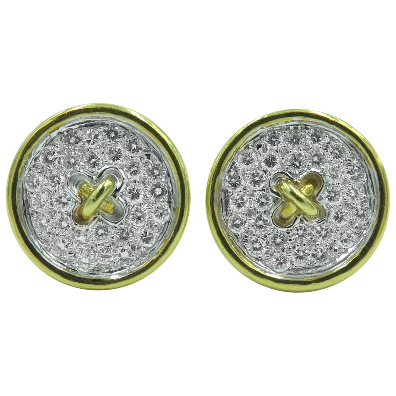 Pair of Gold and Diamond Button Earrings