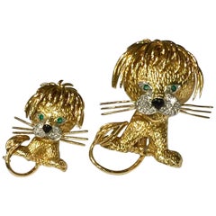 Pair of Gold and Diamond Clip Brooches Van Cleef & Arpels