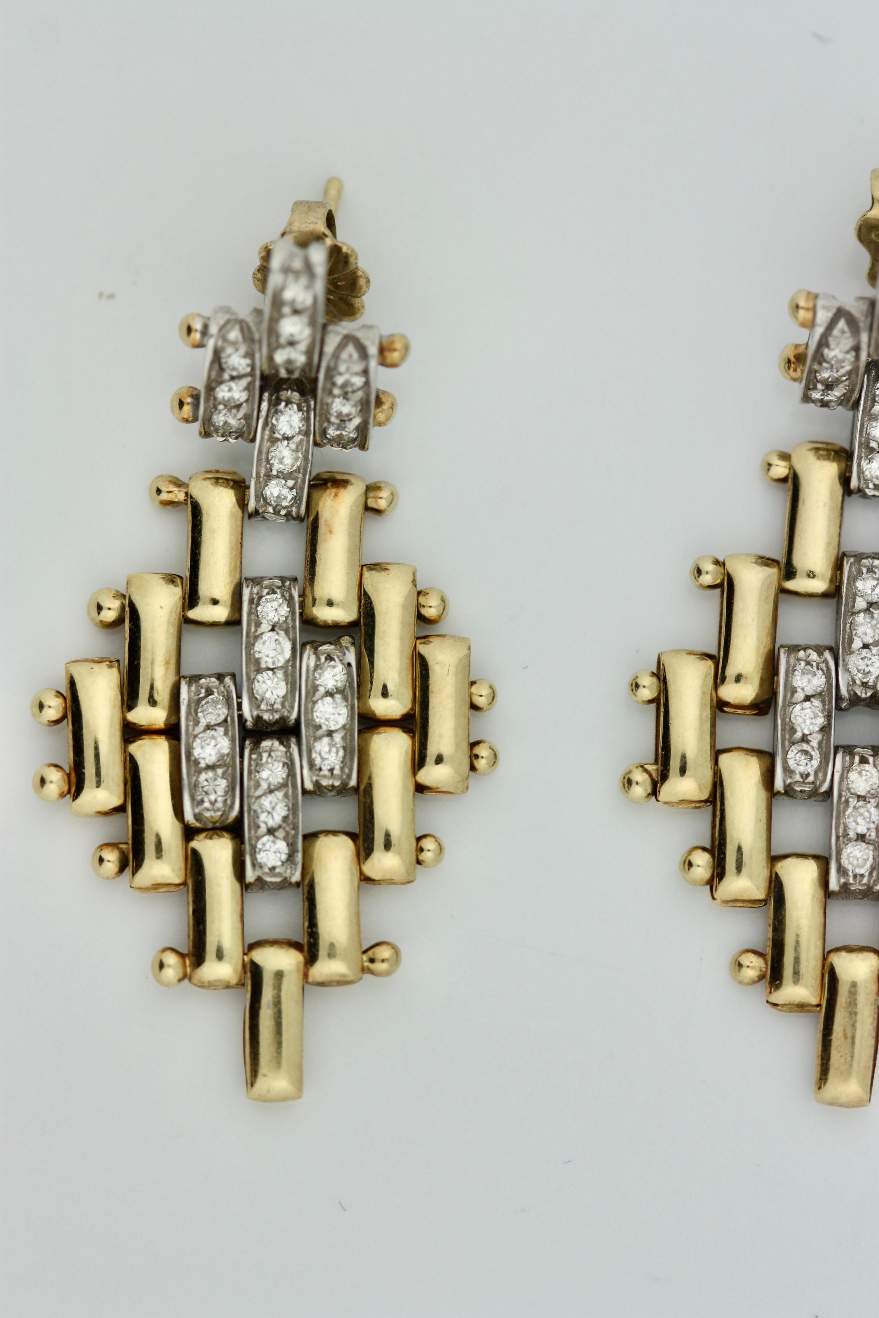 Women's or Men's Pair of Gold and Diamond Earrings For Sale