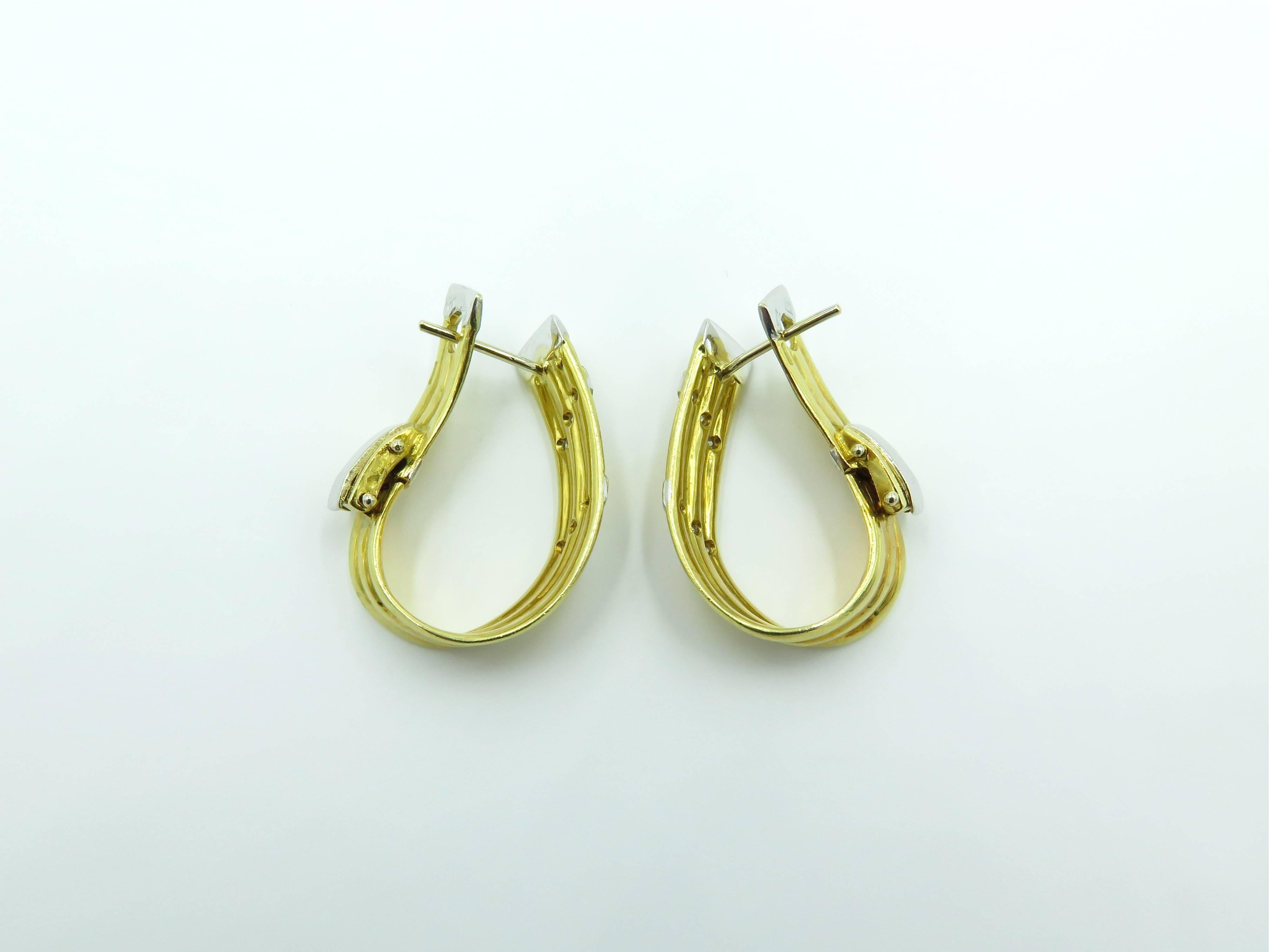Pair of Gold and Diamond Hoop Earrings In Excellent Condition In New York, NY