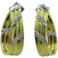 Pair of Gold and Diamond Hoop Earrings