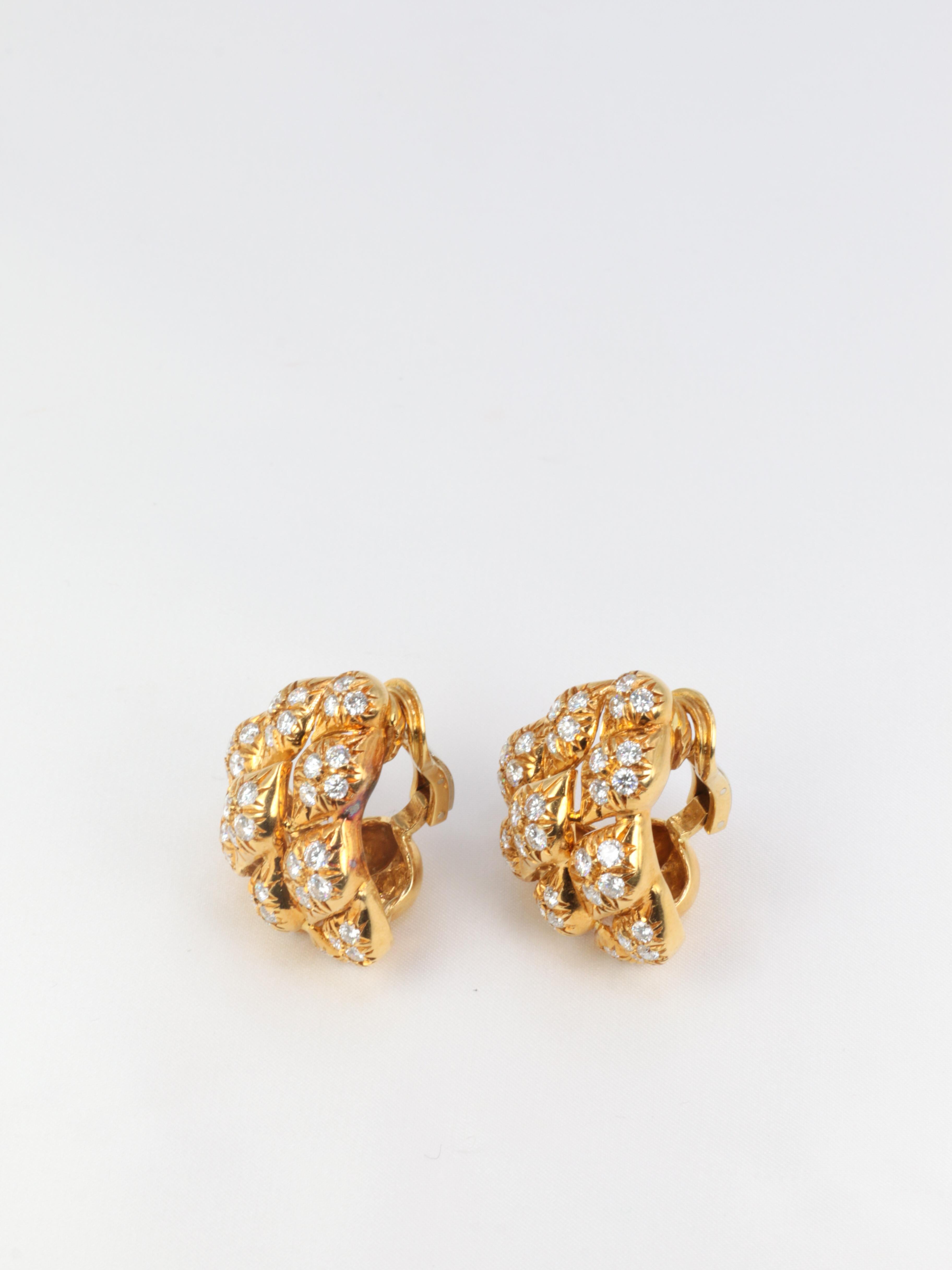 Women's or Men's Pair of Gold and Diamond Pinecone Earrings For Sale