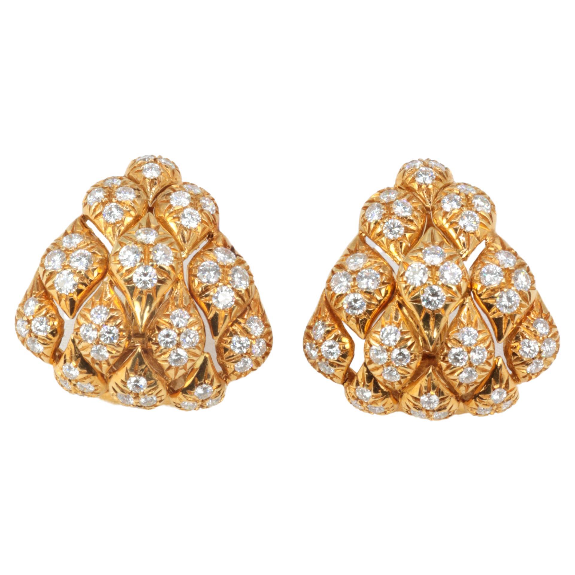 Pair of Gold and Diamond Pinecone Earrings For Sale