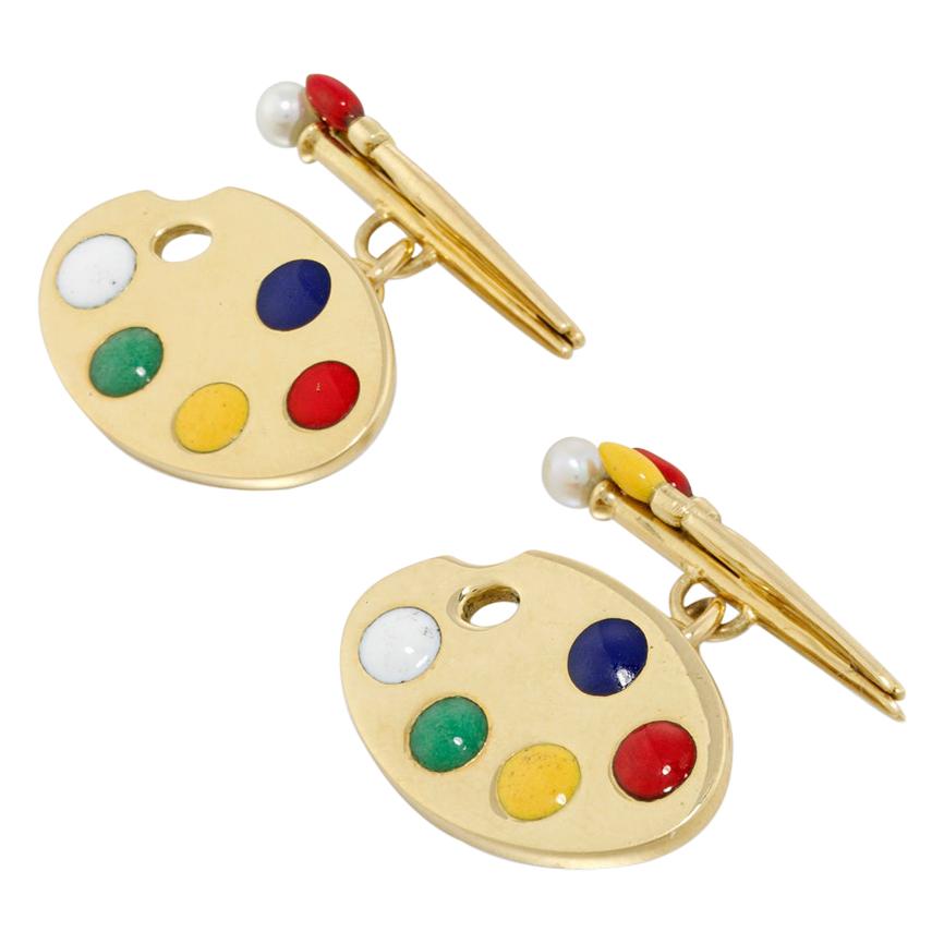 Pair of Gold and Enamel Cufflinks