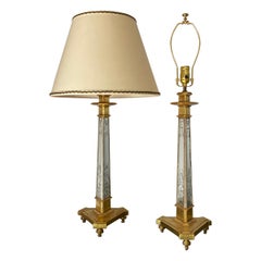 Pair of Gold and Etched Mirror Lamps