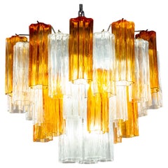 Pair of Gold and Ice Tronchi Murano Glass Chandelier, 1970s