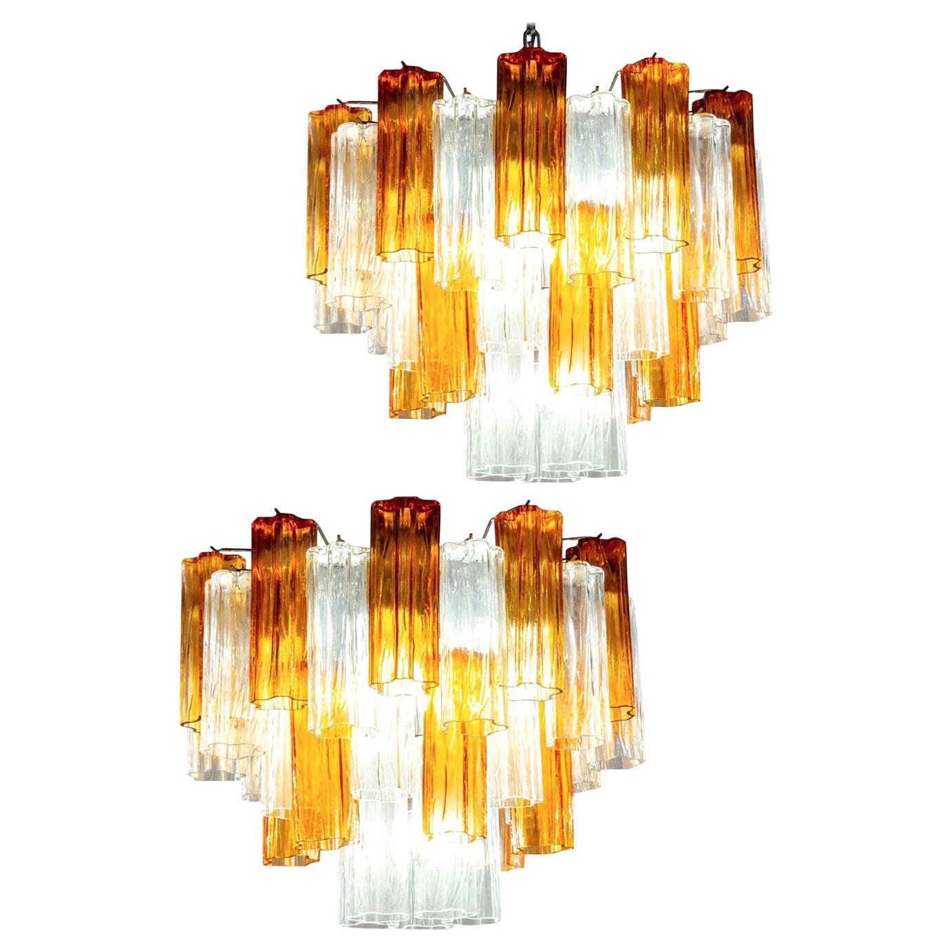 Pair of Gold and Ice Tronchi Murano Glass Chandelier, 1970s