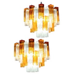 Pareja de arañas de cristal de Murano Tronchi de oro y hielo, años 70