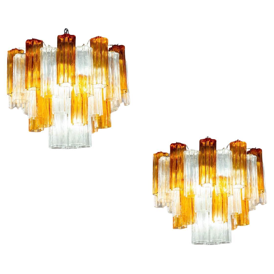 Pair of Gold and Ice Tronchi Murano Glass Chandelier, 1970s For Sale