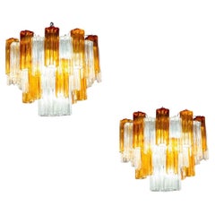 Pair of Gold and Ice Tronchi Murano Glass Chandelier, 1970s