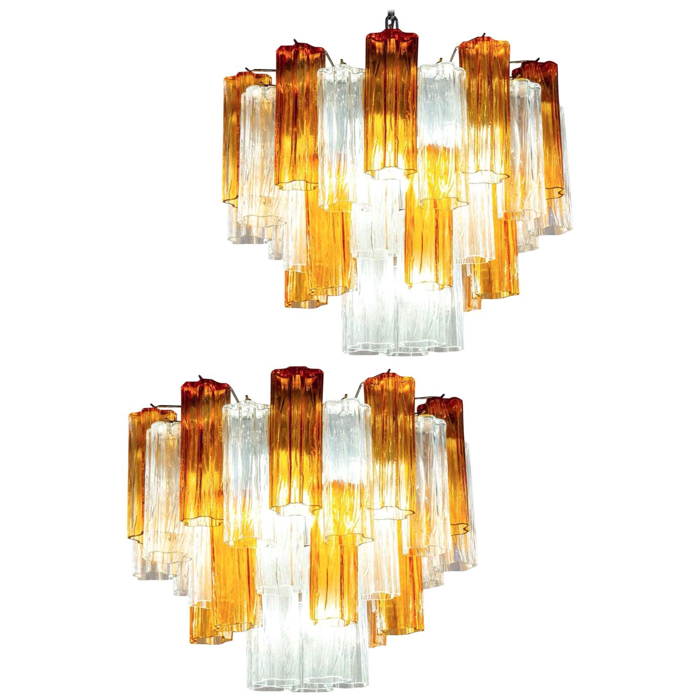 Coppia di lampadari in vetro di Murano Tronchi oro e ghiaccio anni '70