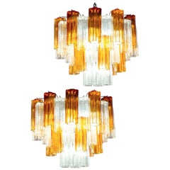Coppia di lampadari in vetro di Murano Tronchi oro e ghiaccio anni '70