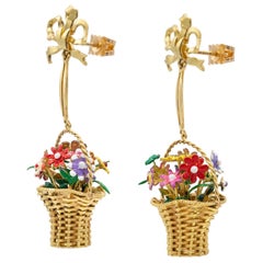 Pair of Gold and Multi-Color Enamel Basket Earrings
