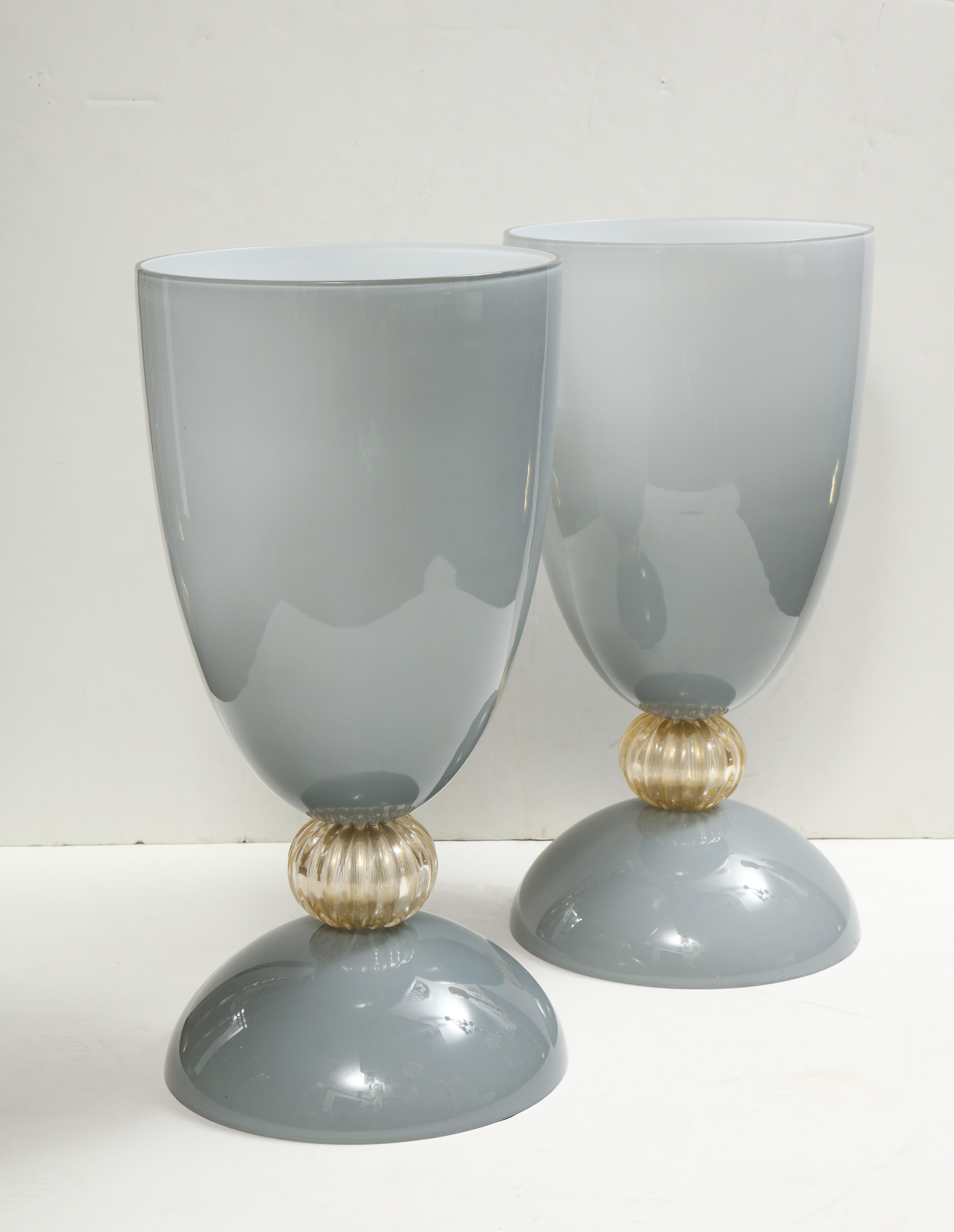Mid-Century Modern Pair of Grey Incamiciato and Gold Aventurina Murano Glass Vases