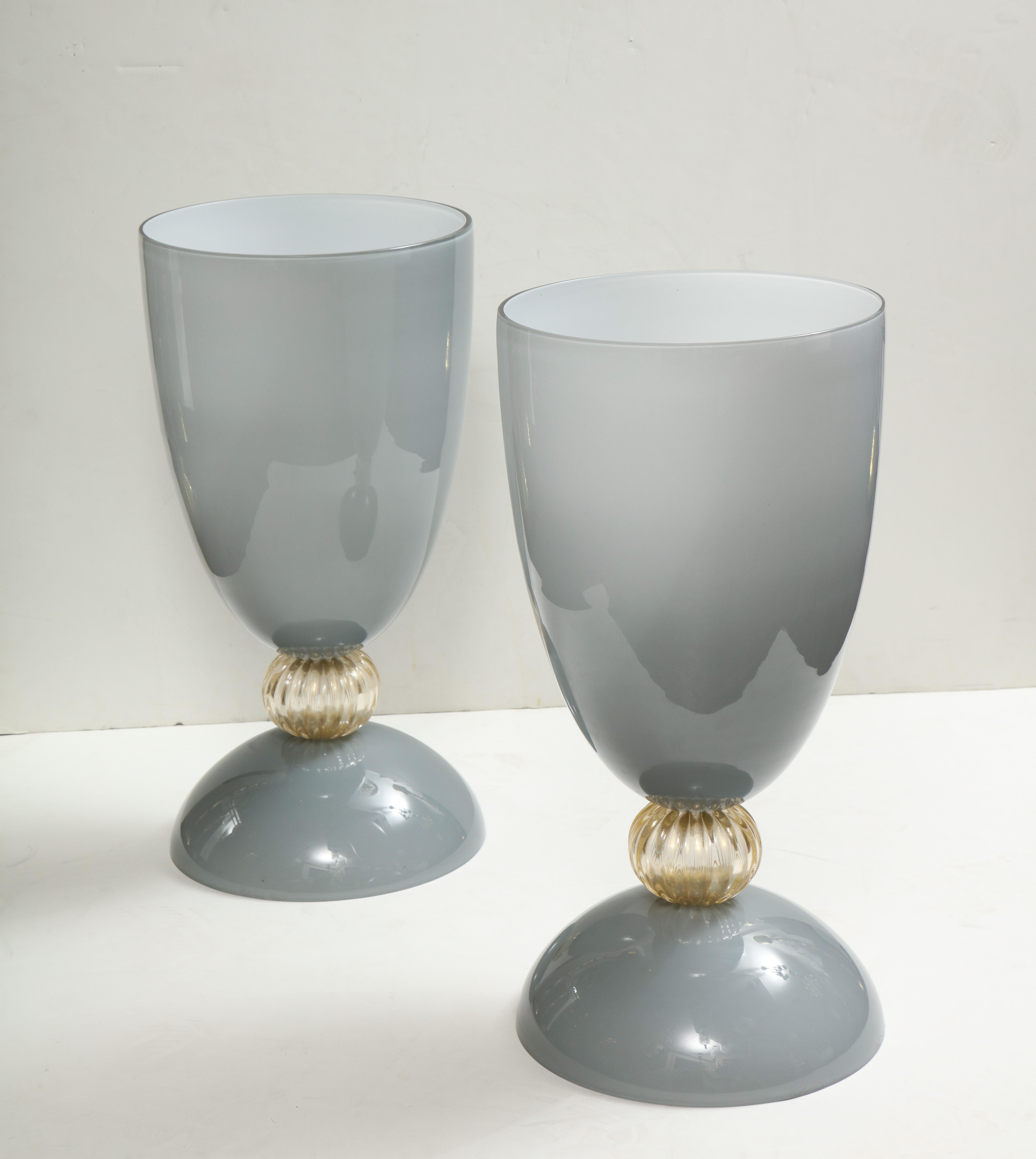 Pair of Grey Incamiciato and Gold Aventurina Murano Glass Vases In Excellent Condition In New York, NY