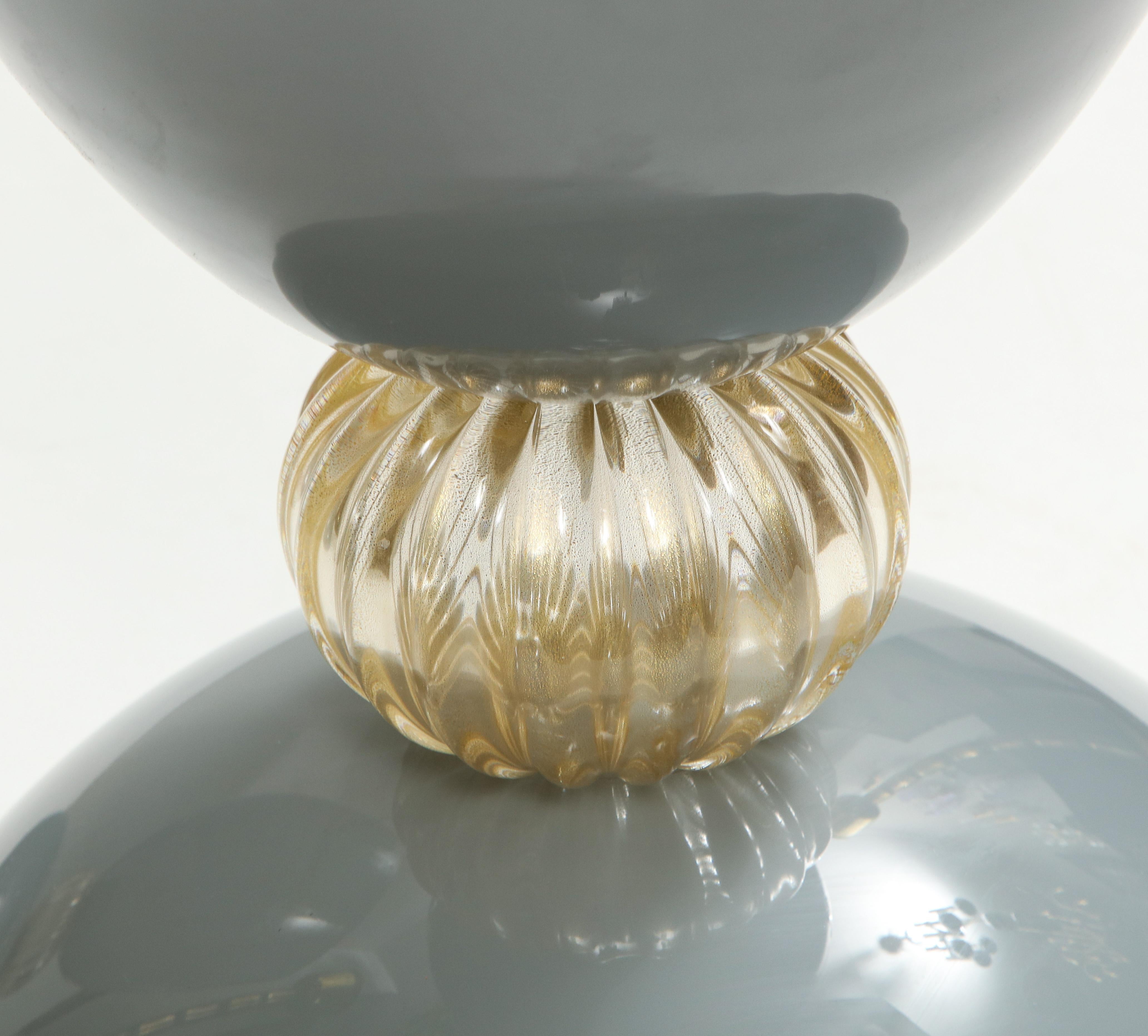 Pair of Grey Incamiciato and Gold Aventurina Murano Glass Vases 2