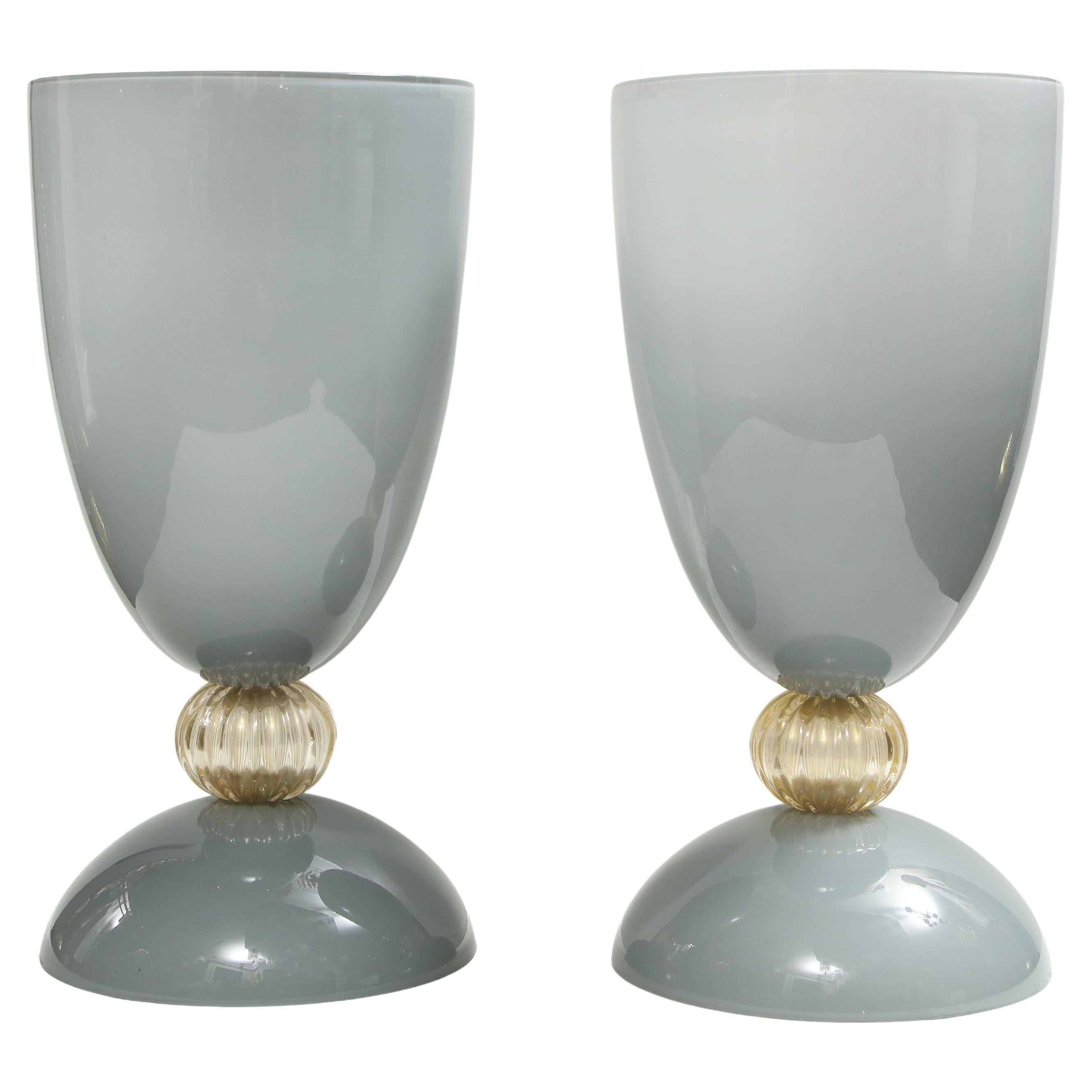 Pair of Grey Incamiciato and Gold Aventurina Murano Glass Vases