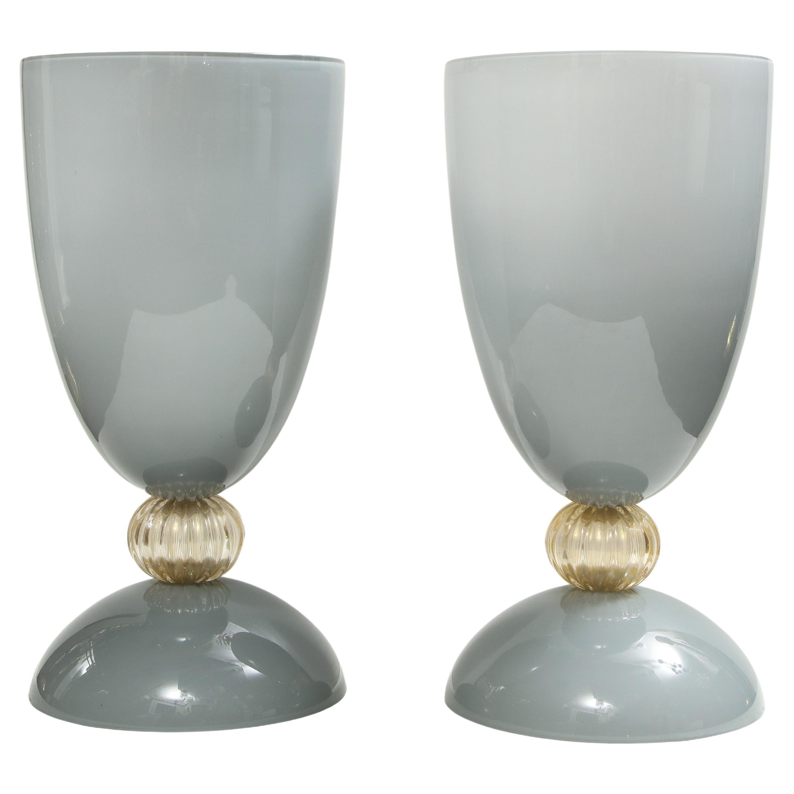 Pair of Grey Incamiciato and Gold Aventurina Murano Glass Vases For Sale at 1stDibs