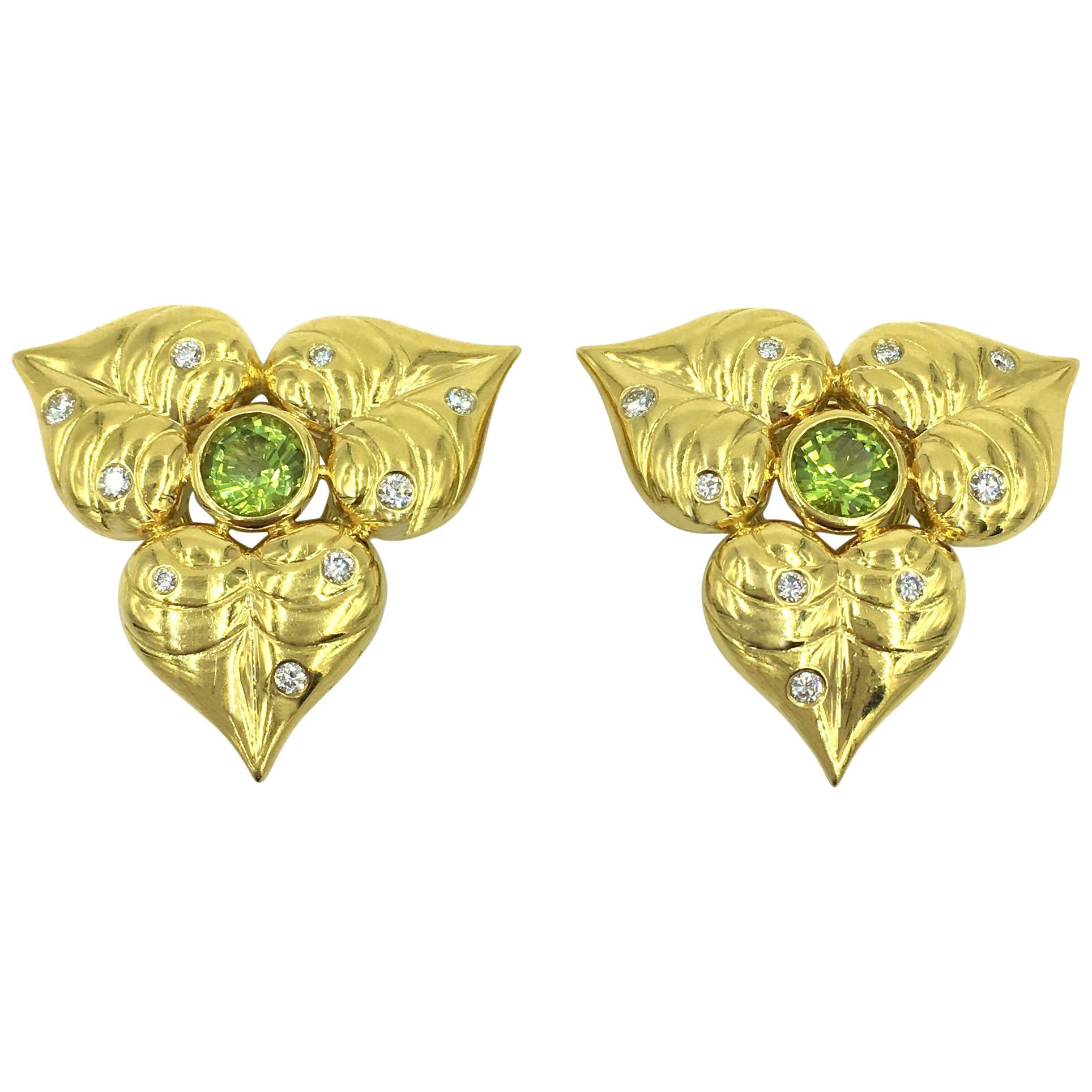 Pair of Gold and Peridot Flower Earrings