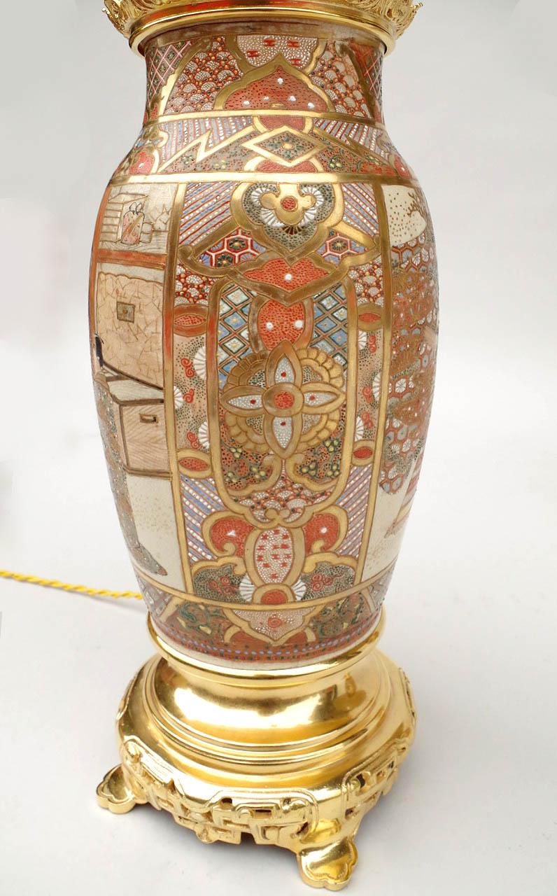 Pair of Gold and Polychrome Enameled Satsuma Faience Lamps, Late 19th Century In Good Condition In Saint-Ouen, FR