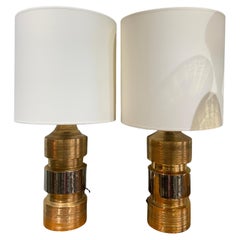 Pair of gold and silver ceramic lamps Bitossi for Bergboms Circa 1960