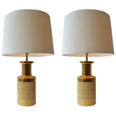 Pair of Gold and Stoneware Ceramic Italian Table Lamps by Bitossi