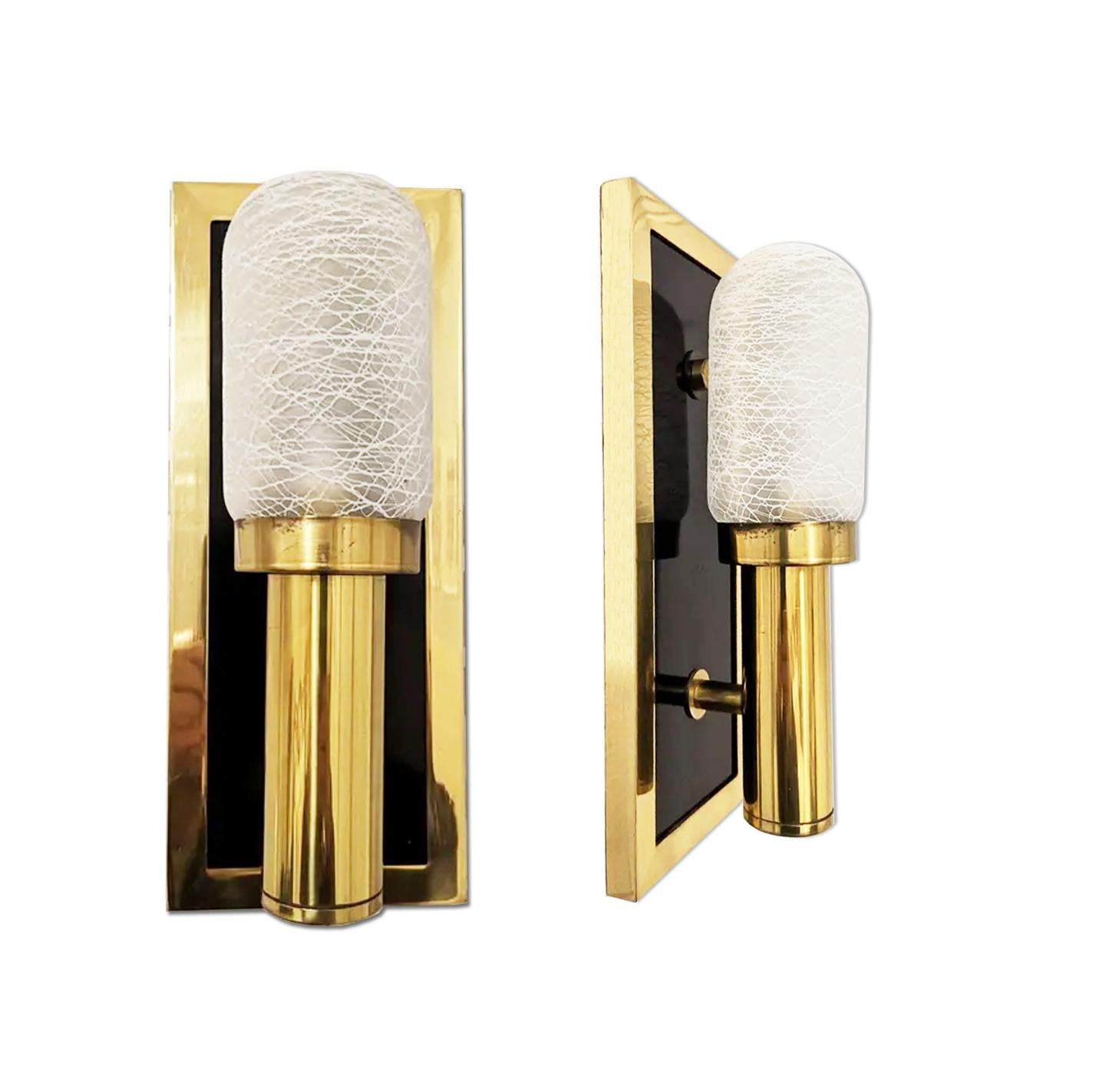 Wall Sconces Posible Sciolari  Brass and Black Crytal Italy Mid-Century For Sale 7