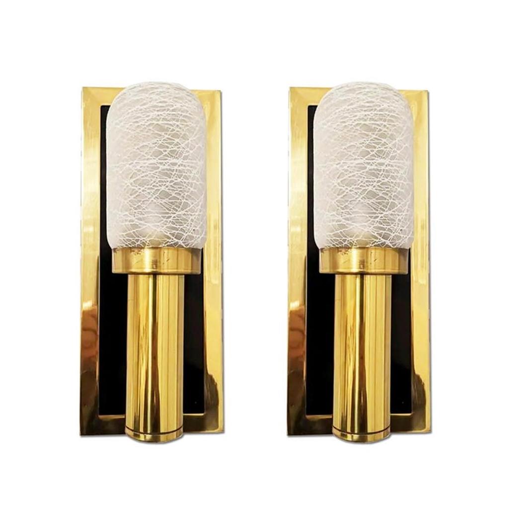 20th Century Wall Sconces Posible Sciolari  Brass and Black Crytal Italy Mid-Century For Sale