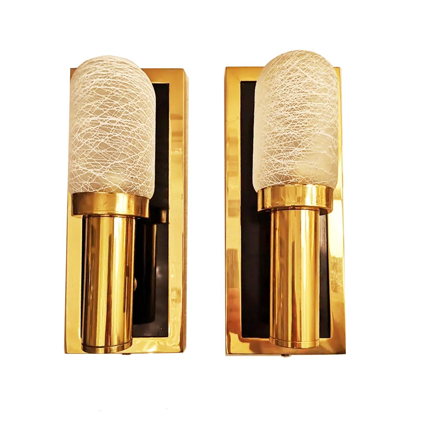 20th Century Pair of Wall Sconces Brass and  Crytal Posible  Sciolari Italy Mid-Century For Sale