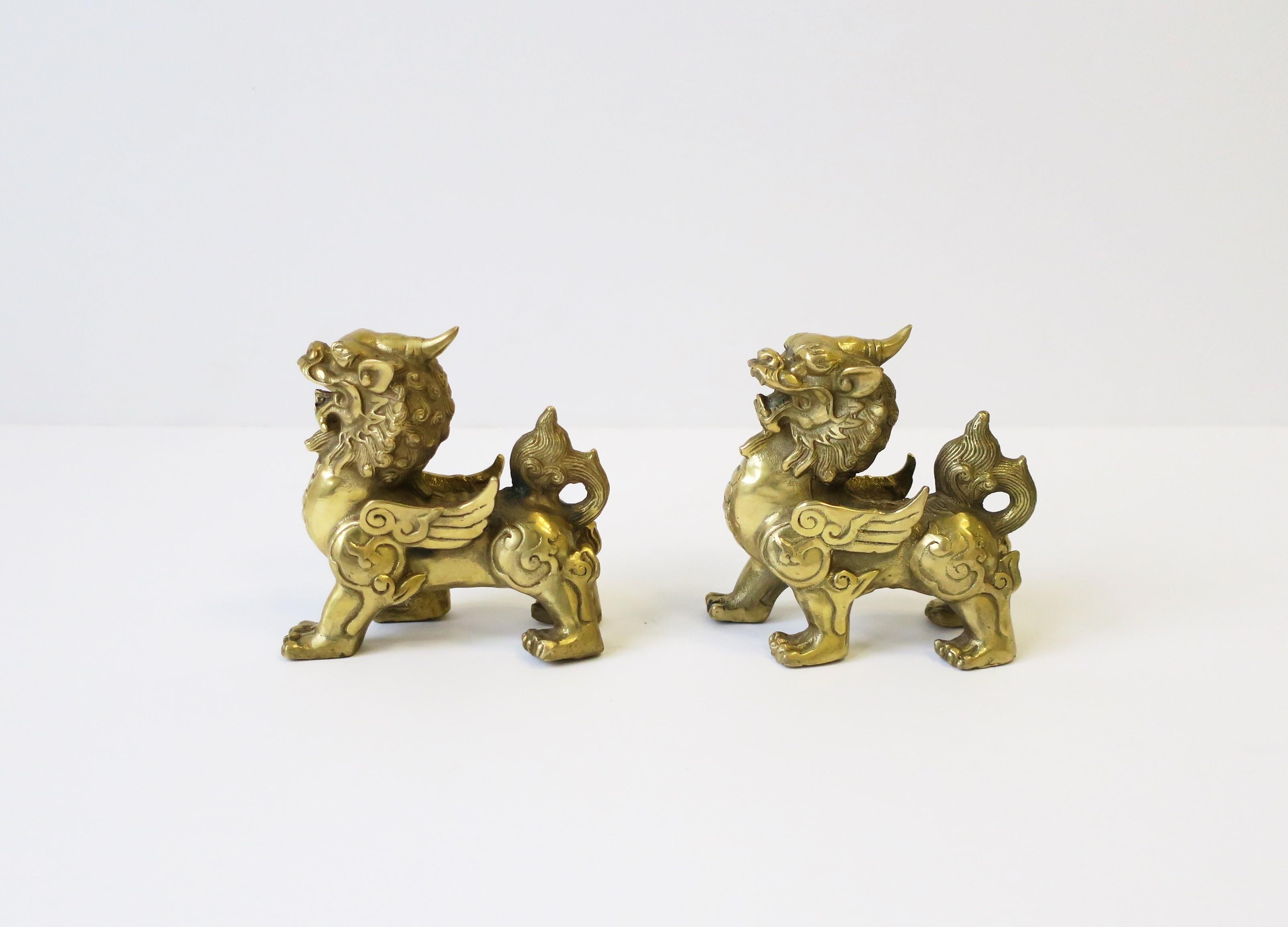 Gold Brass Lion Foo Dogs, Pair 2