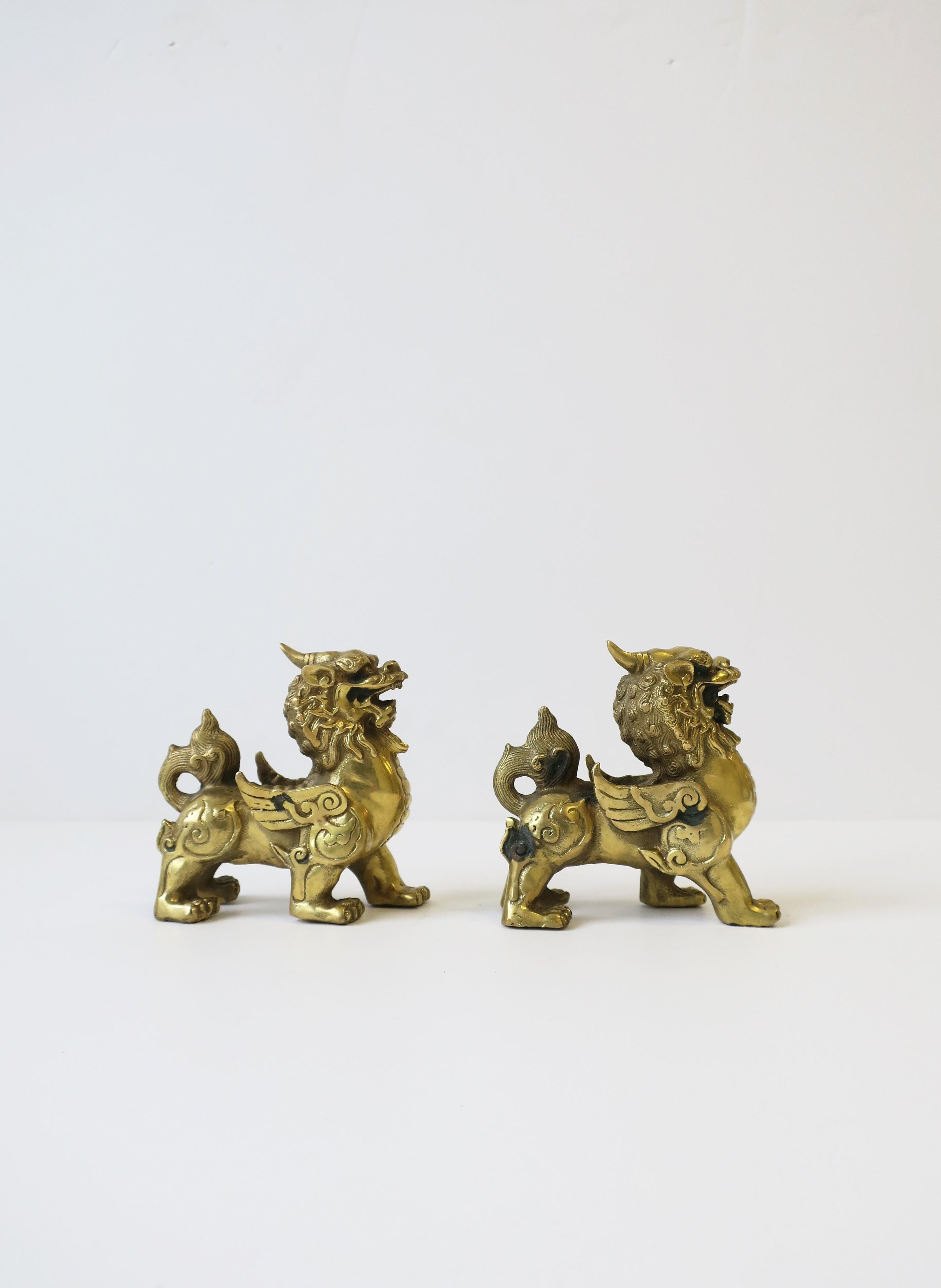 Gold Brass Lion Foo Dogs, Pair 3