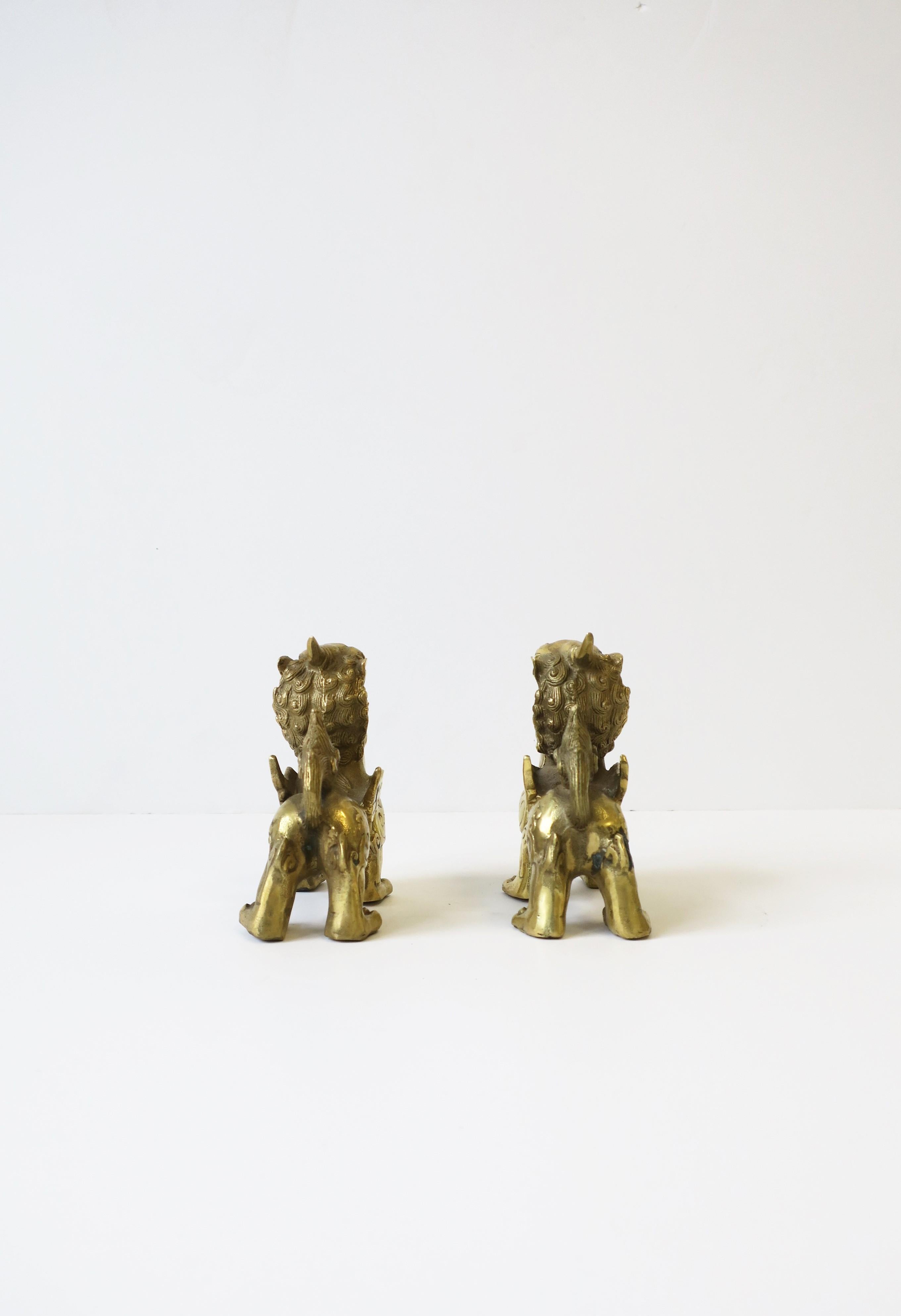 Gold Brass Lion Foo Dogs, Pair 4