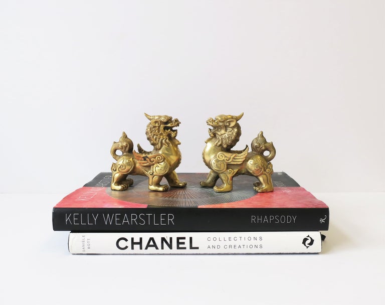 Gold Brass Lion Foo Dogs, Pair For Sale at 1stDibs
