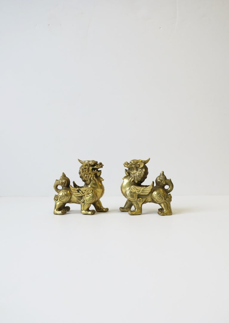 Gold Brass Foo Lion Dogs For Sale at 1stDibs