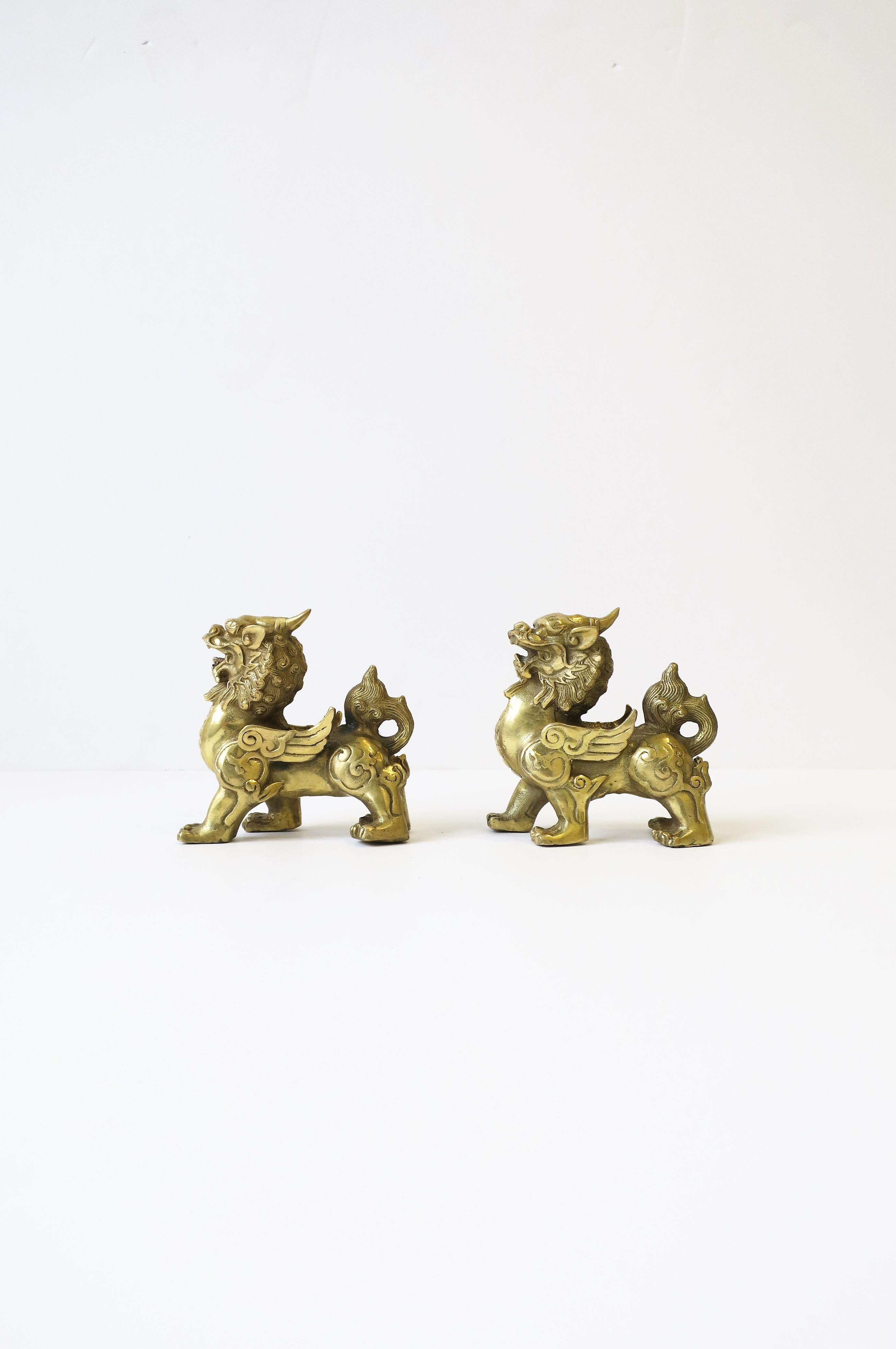 Gold Brass Lion Foo Dogs, Pair 1