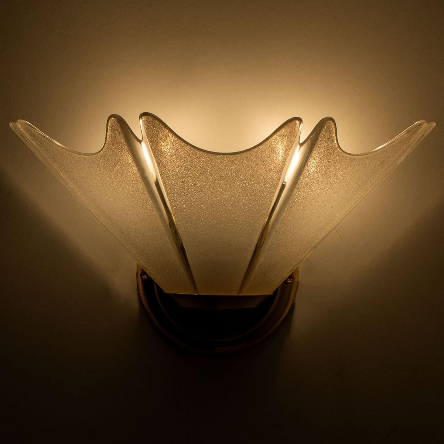 Pair of Gold Brass Leafs Opaline Wall Lights in the style of Hillebrand, 1970 For Sale 3