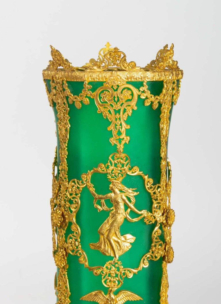 Pair of Gold Brass Mounted Glass Vases at 1stDibs