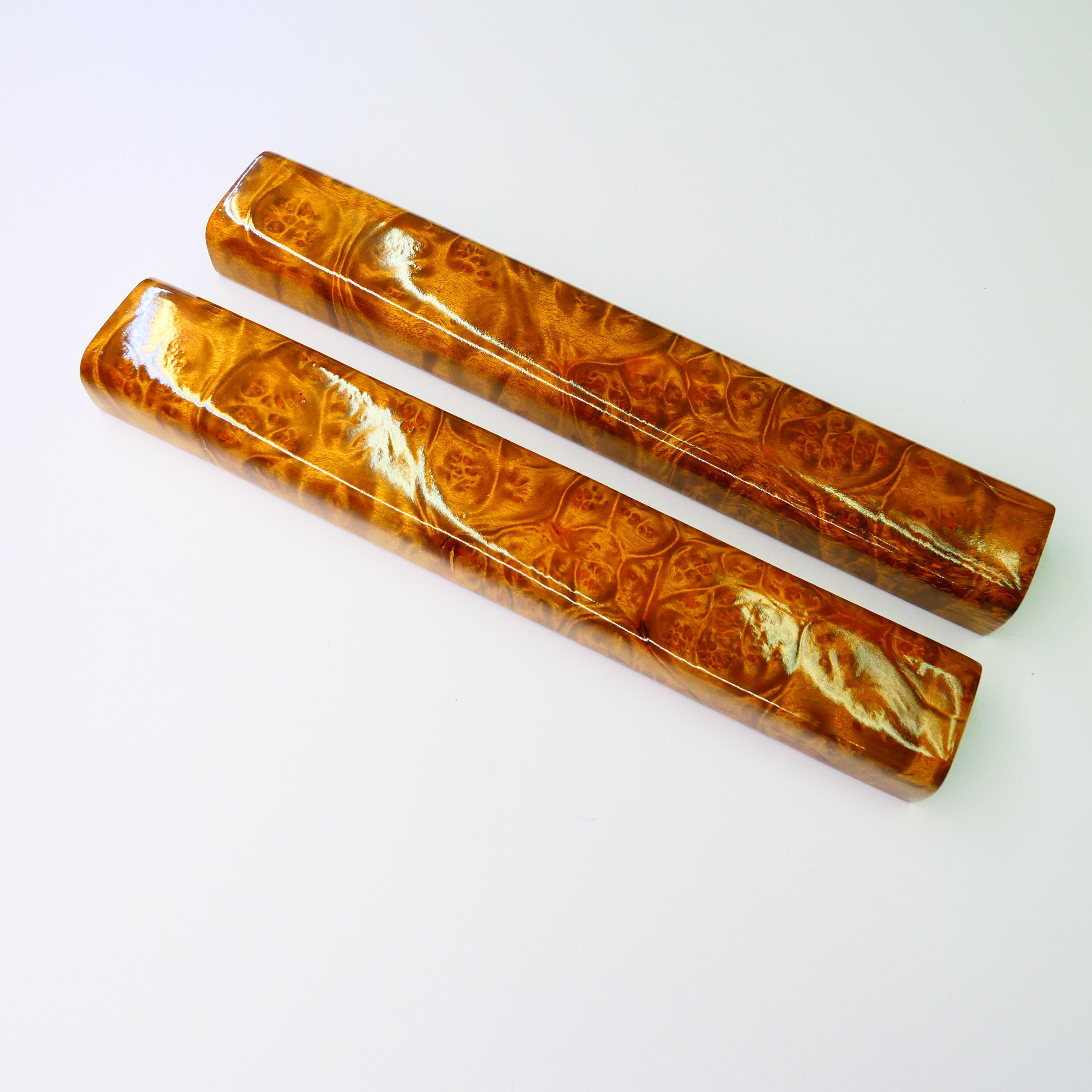 Pair of Gold Camphor Wood Paper Weight for Chinese Calligraphy For Sale 10