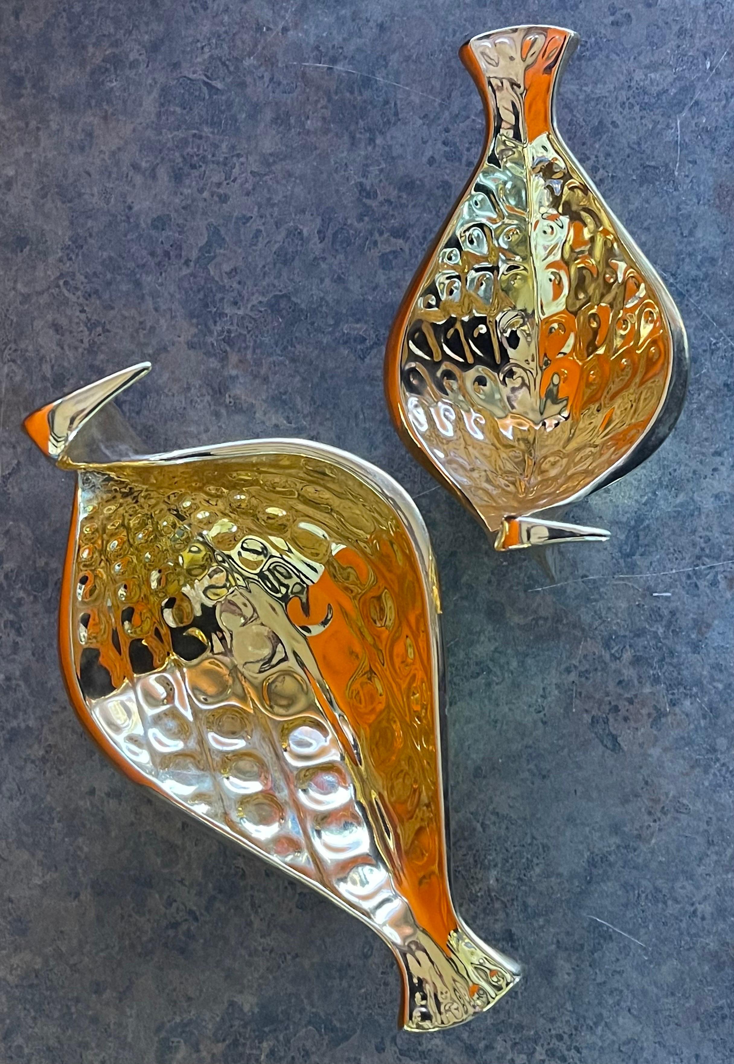 Pair of Gold Ceramic Bird Bowls from